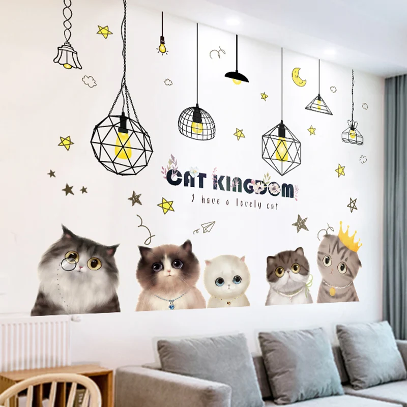Three-dimensional Cat Wall Sticker Painting Bedroom Bedside Warm Creative Background Self-adhesive Room Decoration | Дом и сад