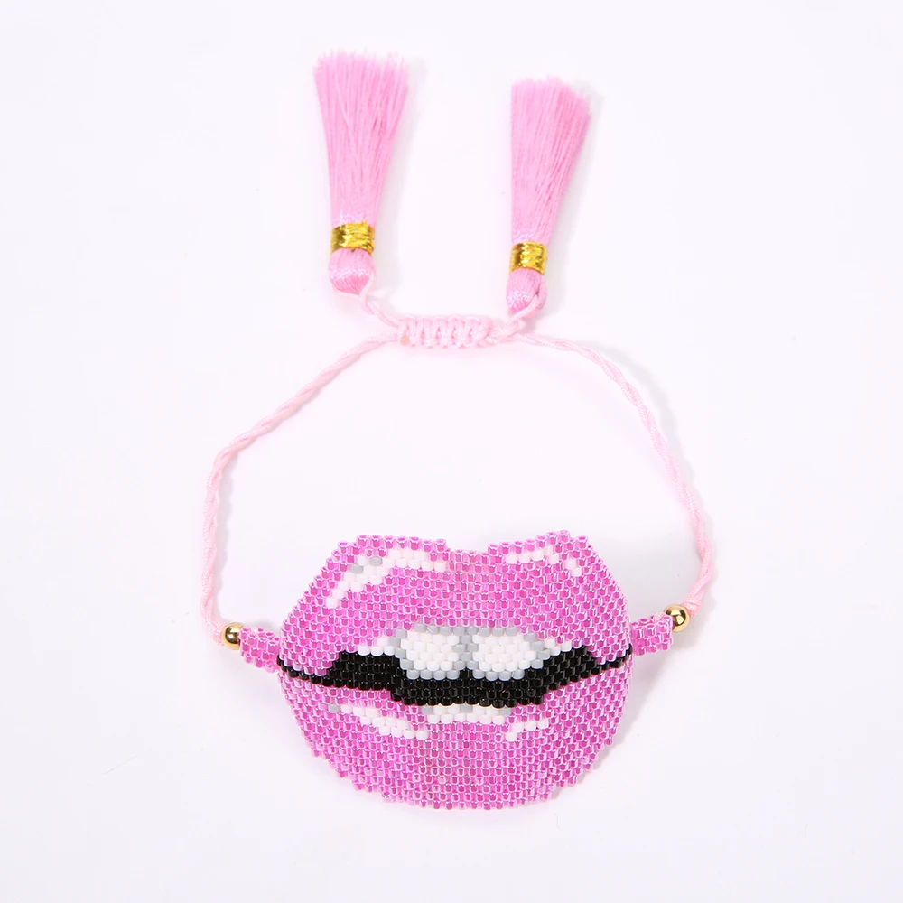 

SHINUSBOHO Kiss Lip Bracelets for Women Big Eye pulseira feminina Charm Miyuki Bead Fringed Loom Bracelet Men MIYUKI Jewelry