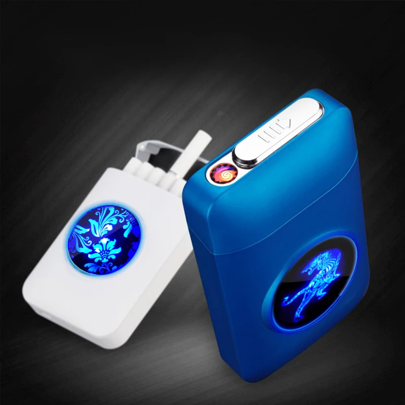 

New Metal Lighter Cigarette Case with USB LED Display Charging Windproof Lgniter Tobacco Storage Box Smoking Accessories