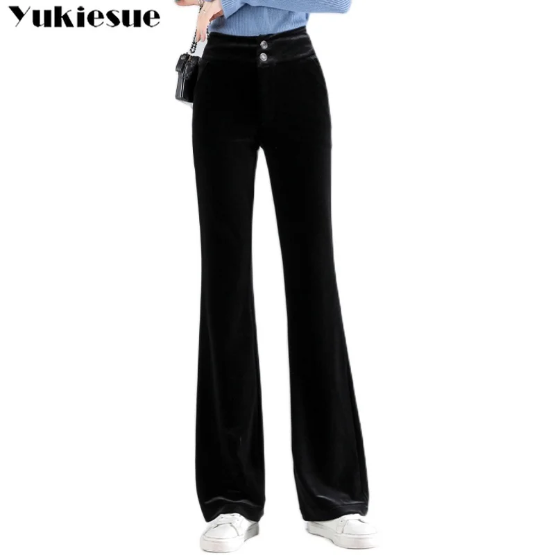 streetwear 2020 winter autumn gold velvet women's pants female high waist flare capris for women trousers woman Plus size | Женская
