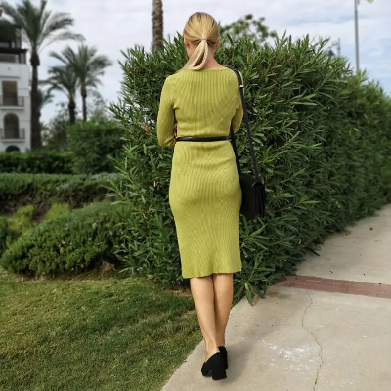 Женское трикотажное платье-свитер GIGOGOU длинное утепленное платье-пуловер с