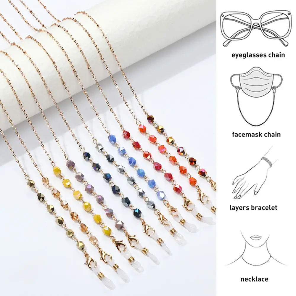 

Crystal Kralen Bril Kettingen Voor Vrouwen Gezichtsmasker Chain Holder Anti-Drop Zonnebril Keten Lanyard Ketting Brillen Sierade