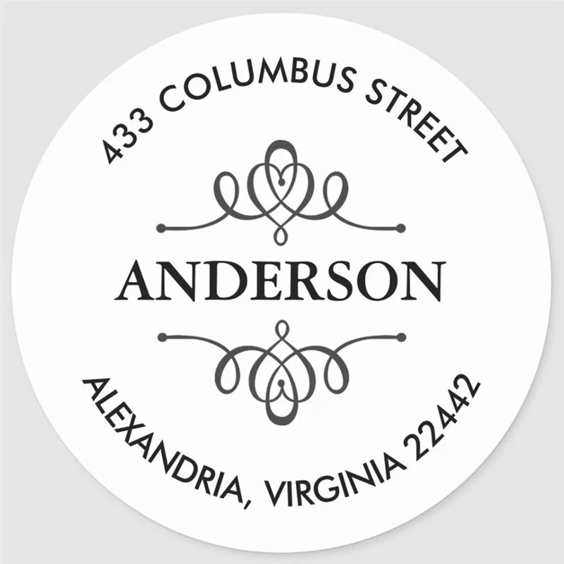 Классическая круглая наклейка с индивидуальным обратным адресом и декоративной