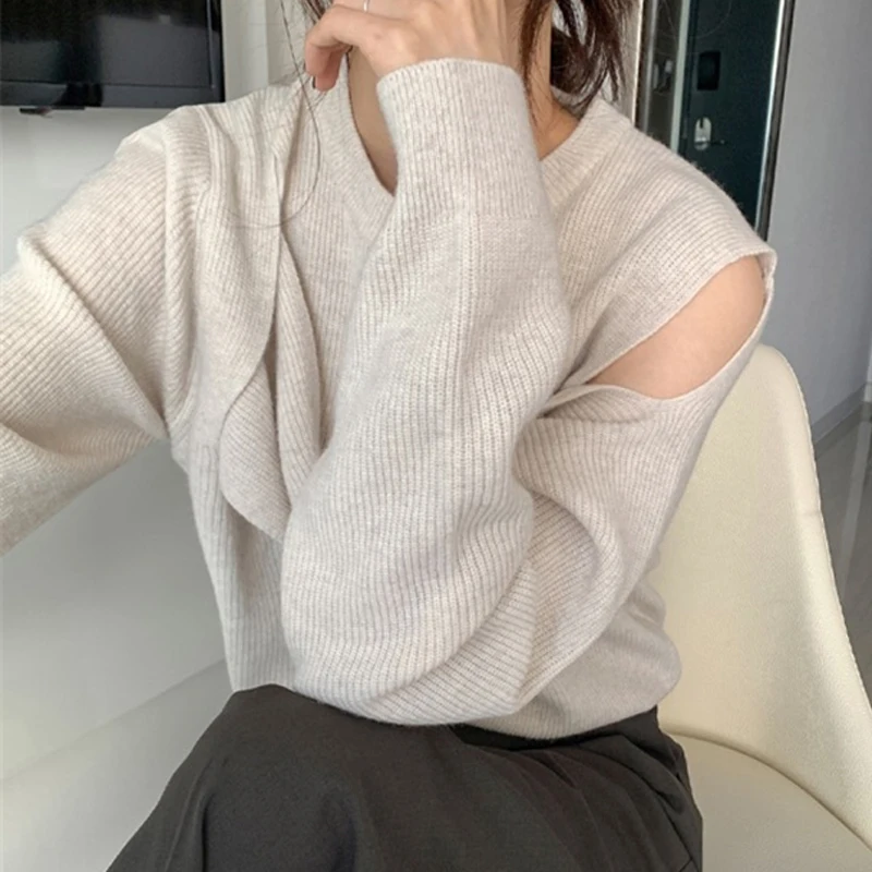 Woherb 2021 Новый однотонный сексуальный пуловер свитер с открытыми плечами