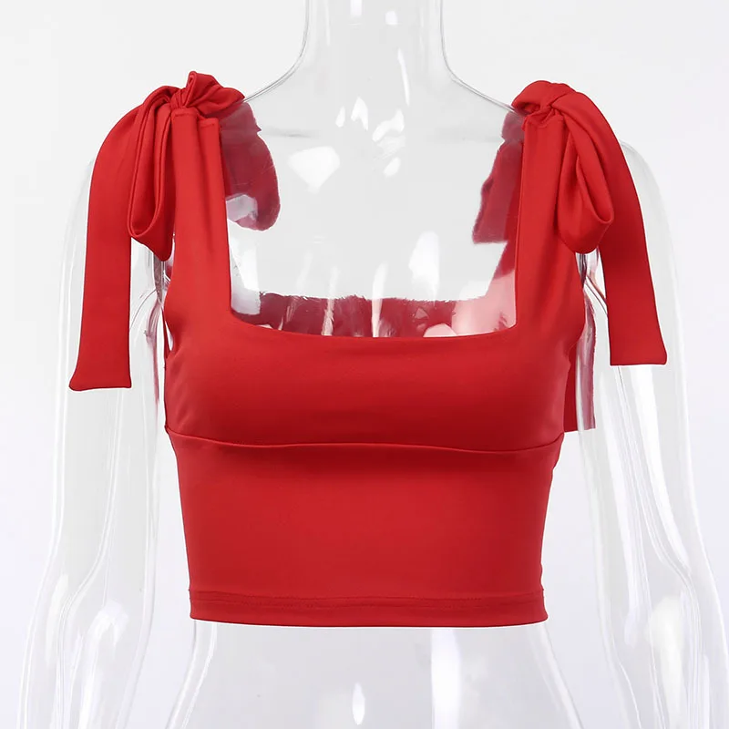 Женский укороченный топ на бретельках облегающий красный и белый уличная одежда