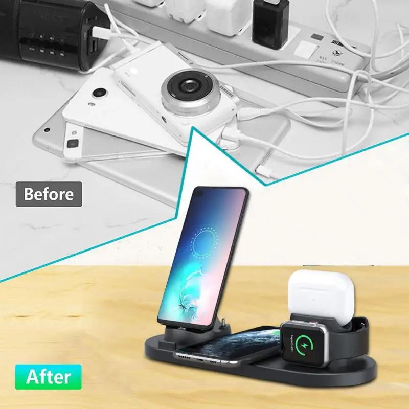

6-in-1 Wireless Charger QI Wireless Charging Standard Wireless Charging Dock Holder For iPhone Samsung Apple Watch