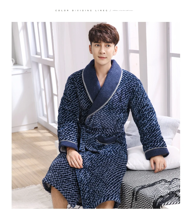 Для мужчин банные халаты роскошные бархатные Для мужчин Robe купить напрямую из Китая, банный халат 3 Слои ватник теплая хлопковая зимняя Домашняя одежда кимоно Ночной халат