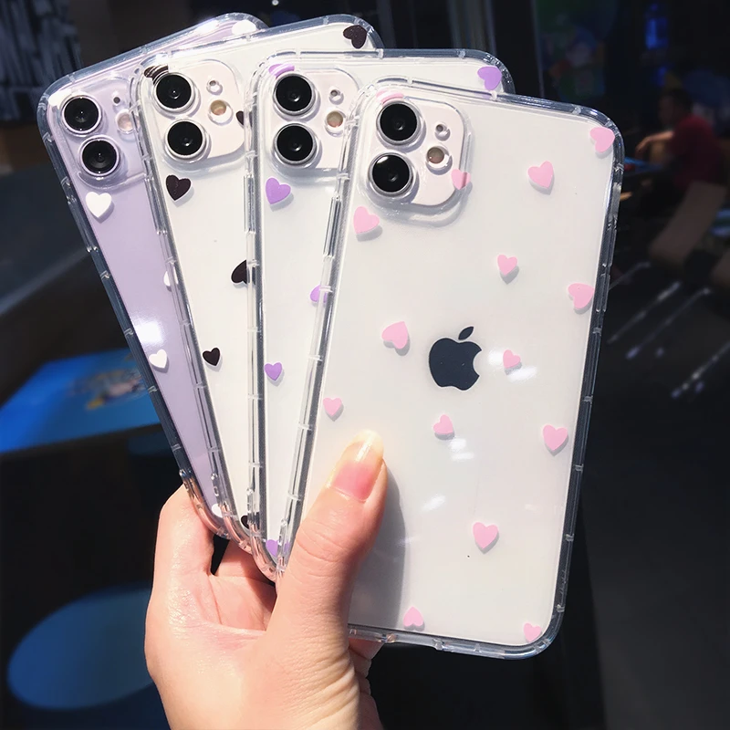 

Fashion Love Heart Transparent Phone Case For iPhone 14 Pro Max 13 12 11 X XS XR 7 8 Plus SE 2020 Cute Wave Point Soft TPU Cover
