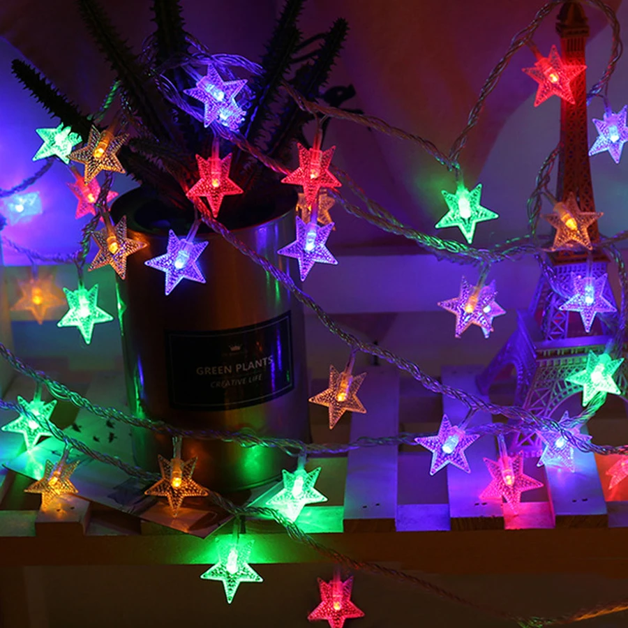 

20/40/60/100LED Star String Lights Battery Operated/220V Twinkle Fairy Lights Christmas Colored Star Garland Lights For Bedroom