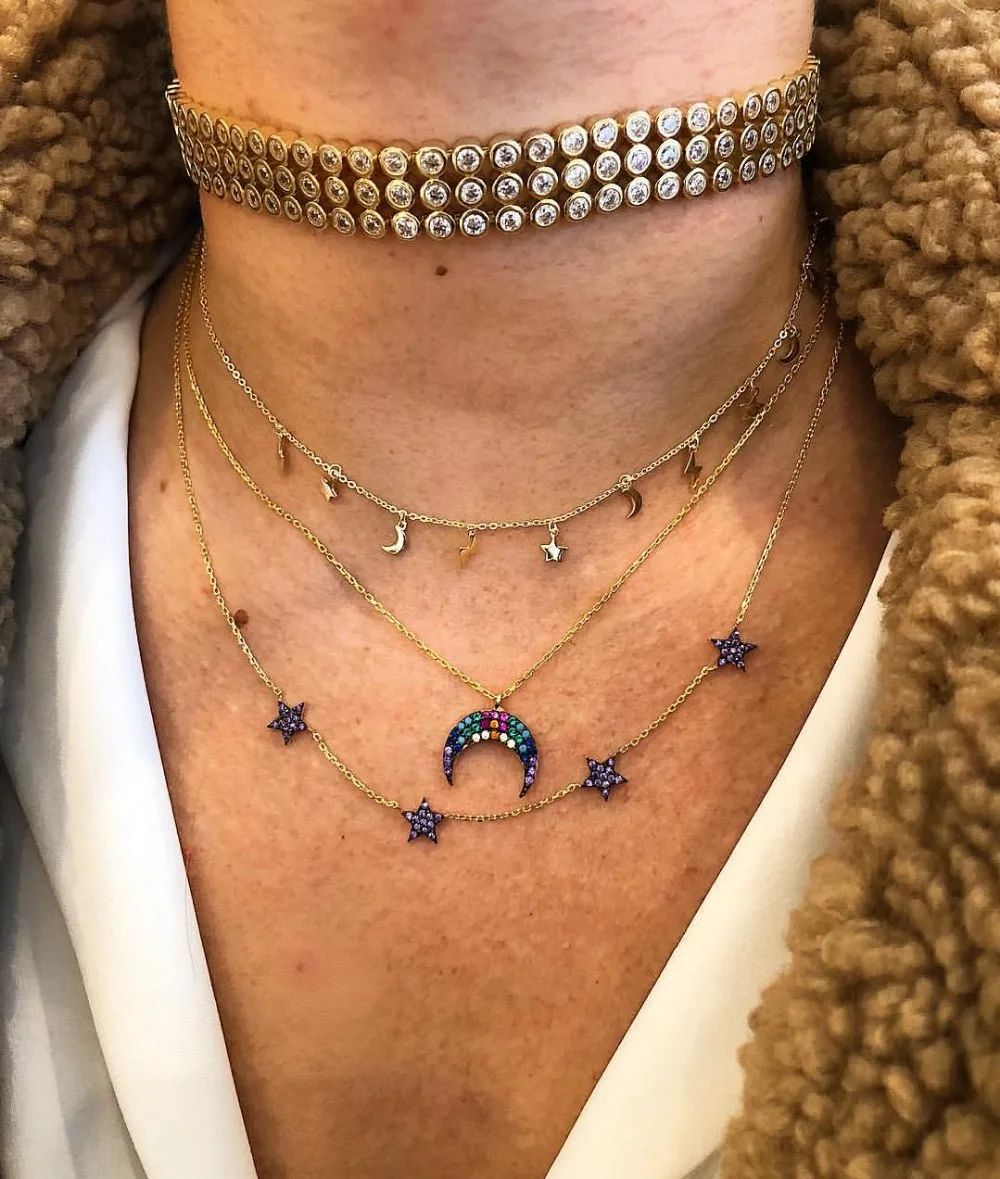 Красочные cz small horn ожерелье Золотое покрытие позолоченное серебро 925