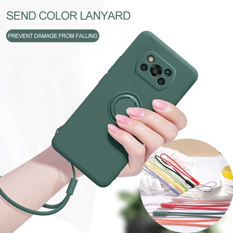 poco x3 pro case liquid silicone ring holder soft strap cover camera protector phone case for xiaomi poco x3 pocox3 x 3 pro nfc free global shipping