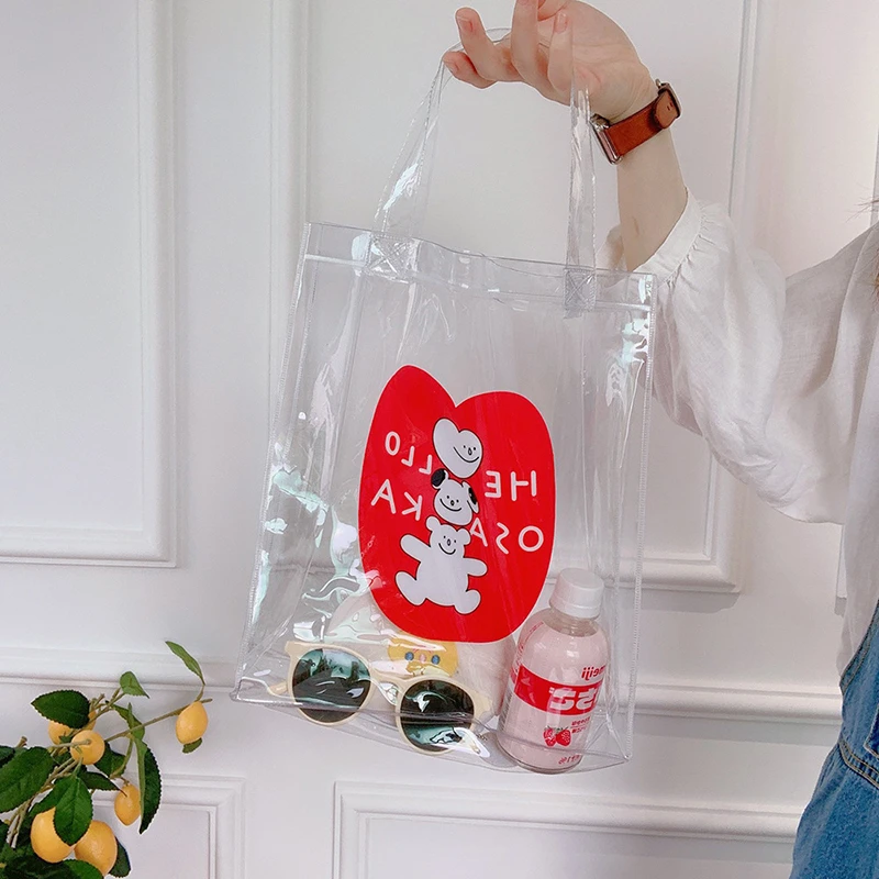 

Cartoon Transparent Handbag Popular Designer Fashion Lady Large Capacity Totes Travel Shopper Bag Women's Cheap Free Shipping