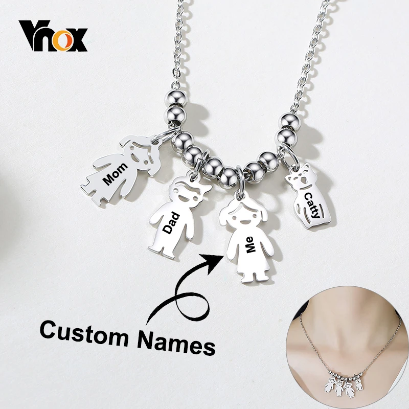 

Vnox Customize Family Names Necklaces for Women Cute Girl Boy Man Cat Pet Figure Charm Pendants Thick Metal Sisters BFF Gift