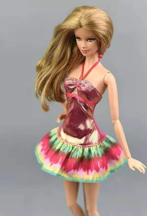 

High Quality Sexy Pink Short Dress For Barbie Doll Clothes Flounced Edge Vestidoes Outfits 1/6 BJD Dolls Accessories Kid DIY Toy