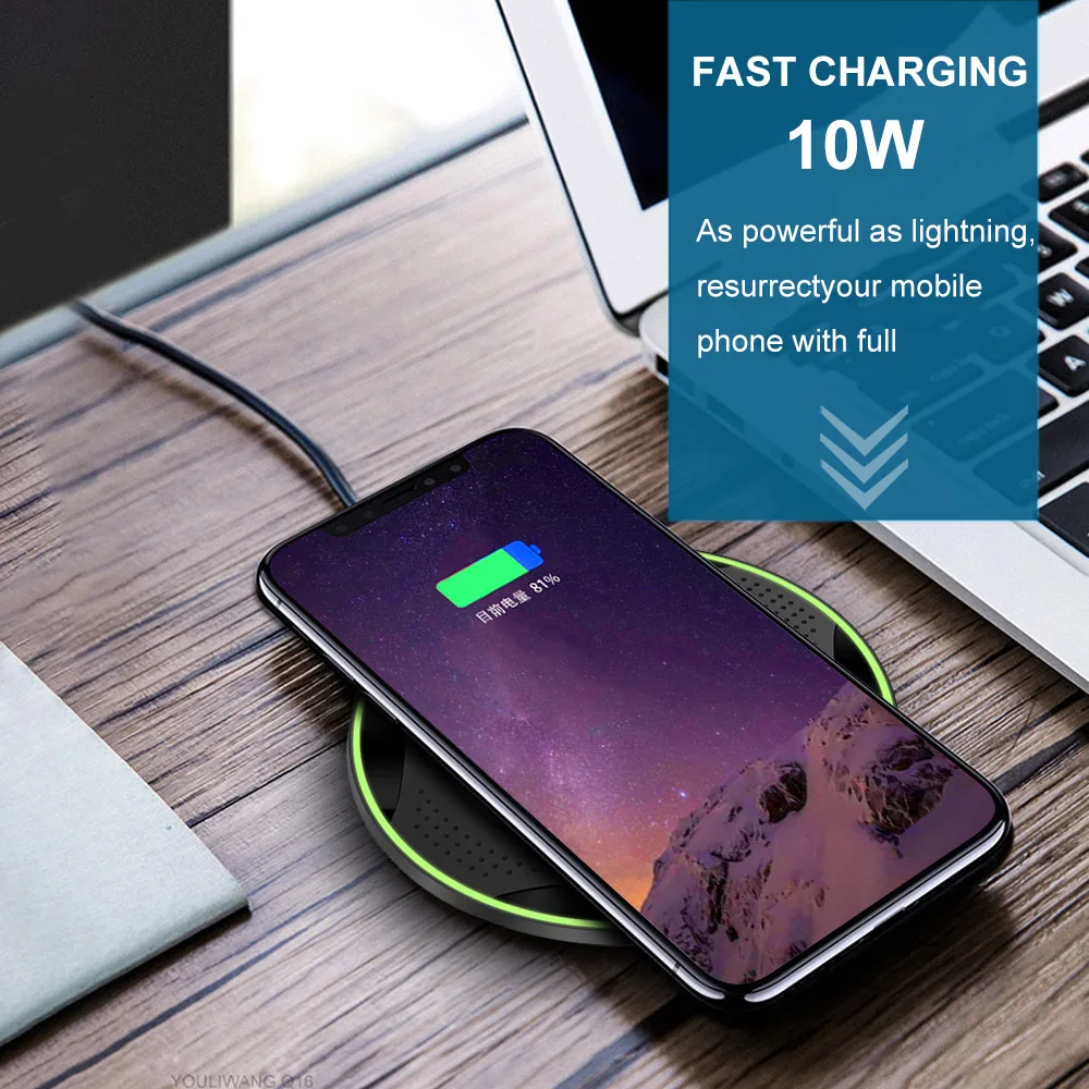 Тонкий 10 Вт Qi Беспроводное зарядное устройство для iPhone 5 6 6s 7 8 11 12 Samsung S10 S8 +/S7 USB