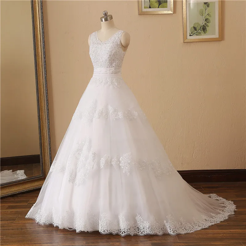 Real Pictures Sexy Sleeveless Wedding Dress Backless Robe De Mariee 2020 Plus Size Lace Appliques Beading Bride Gowns | Свадьбы и