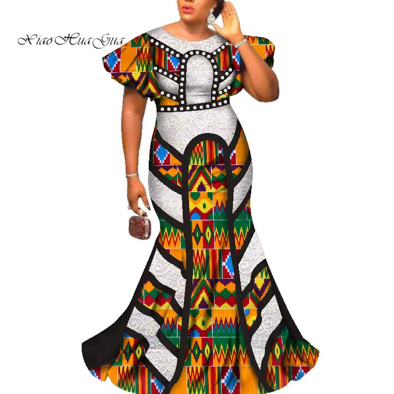 African Wedding Dress Bazin Riche Femme Fashion African Long Dresses for Women O-neck Butterfly Sleeve Party Dress WY2586