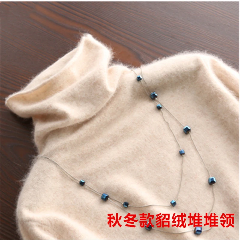 

Autumn and Winter Clothing Pile Pile Collar Mink Cashmere Women's Pullover Solid Color Turtleneck Wool Knitted Bottoming Tops