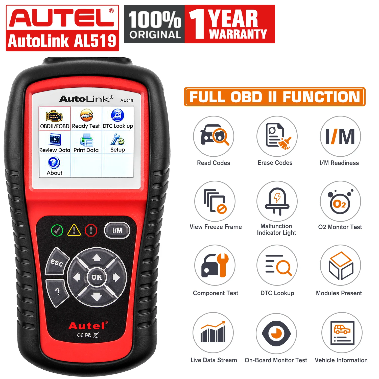 Диагностический сканер Autel AutoLink AL519 OBD2 Eobd автомобильный диагностический