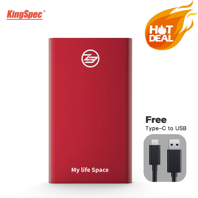 KingSpec внешний SSD 512 ГБ Красный Портативный 2 ТБ жесткий диск 128 1 Type-C USB3.1