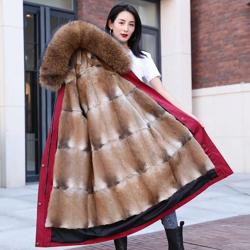 

2021 New Style Pie Overcoming Female Mink Fur Liner Mid-Length Fur Largr Size Coat Mink Fur Coat Detachable Winter