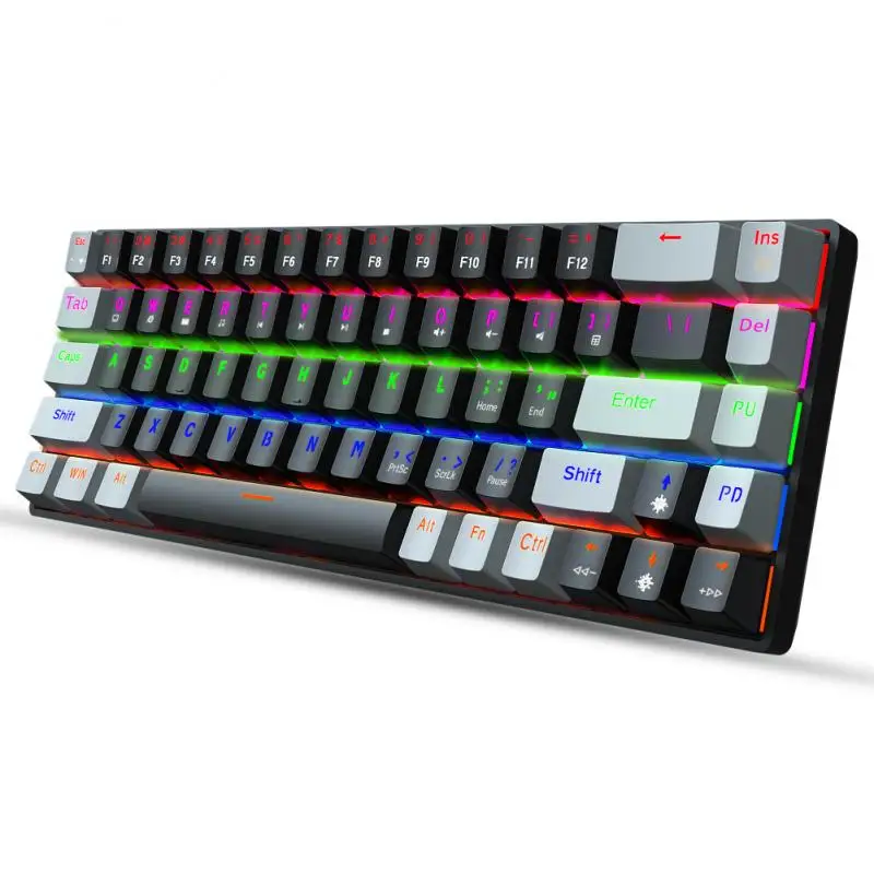 

V800 Mechanical Keyboard Blue/Red Axis 68-key Dual-color RGB Multiple Backlit Gaming Keyboard Wired Game Keyboard For PC Tablet