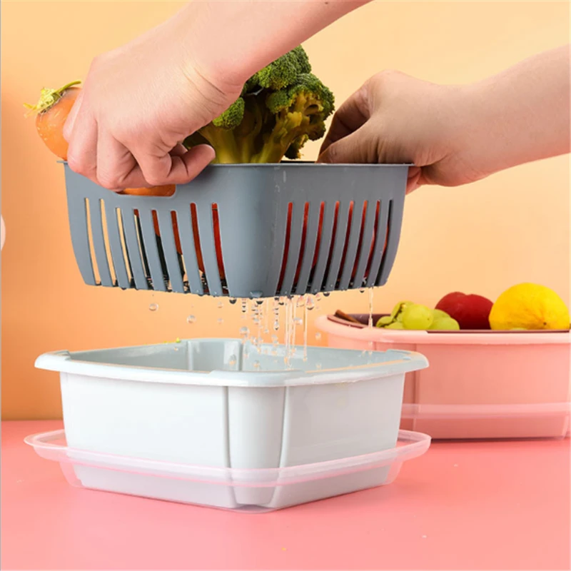 

Кухонная двухслойная Сливная Корзина с крышкой 2021, высококачественный пылезащитный ящик для хранения фруктов и овощей, Сливная Корзина