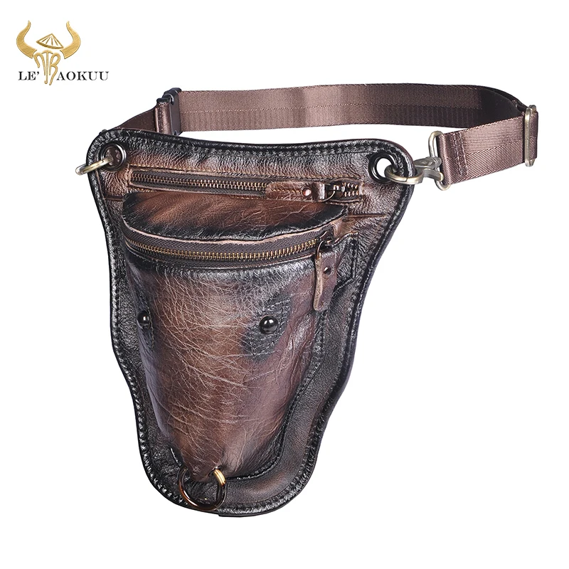 Quality Leather men Coffee Casual Fashion Small Shoulder Messenger Bag Designer Travel Belt Waist Pack Drop Leg Bag Male 833