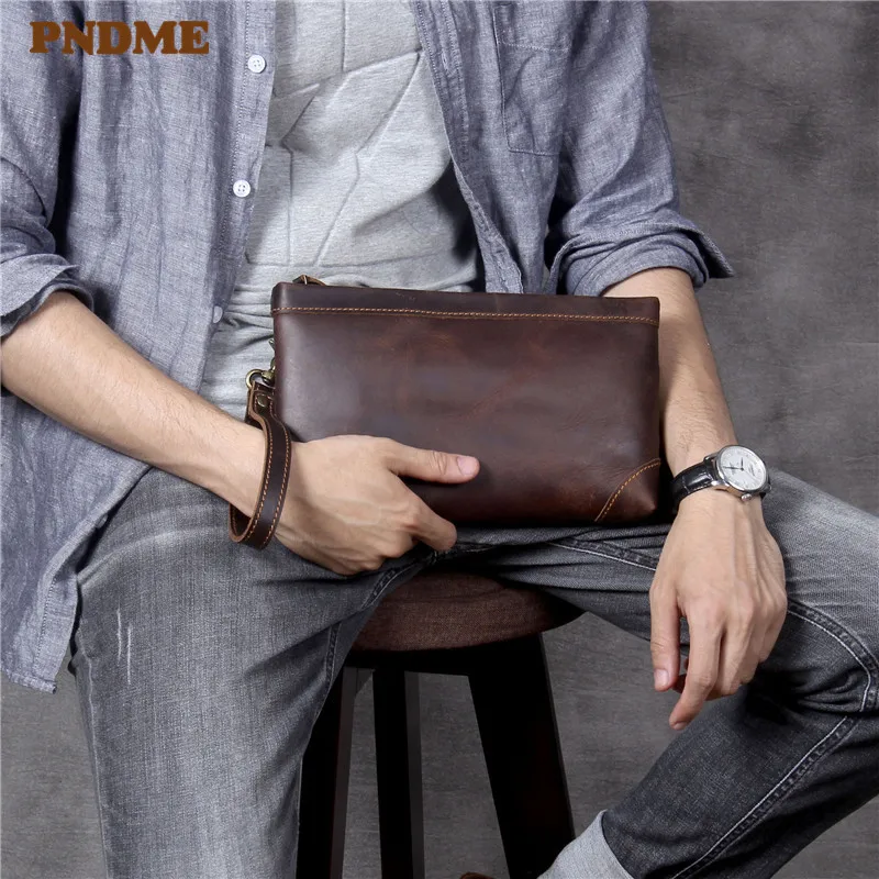 

Vintage crazy horse cowhide men's clutch simple casual high quality genuine leather ladies phone credit card holder ipad wallet