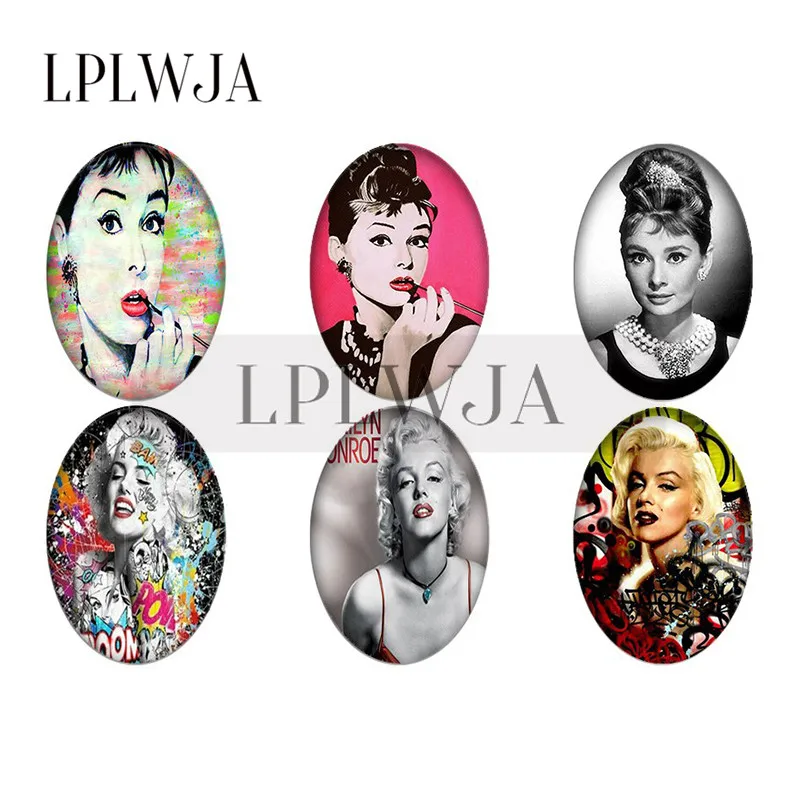 

LPLWJA 18x25mm,30x40mm Marilyn Monroe Audrey Hepburn Glass Cabochon Photo Flatback Beads For DIY Jewelry Making Accessories