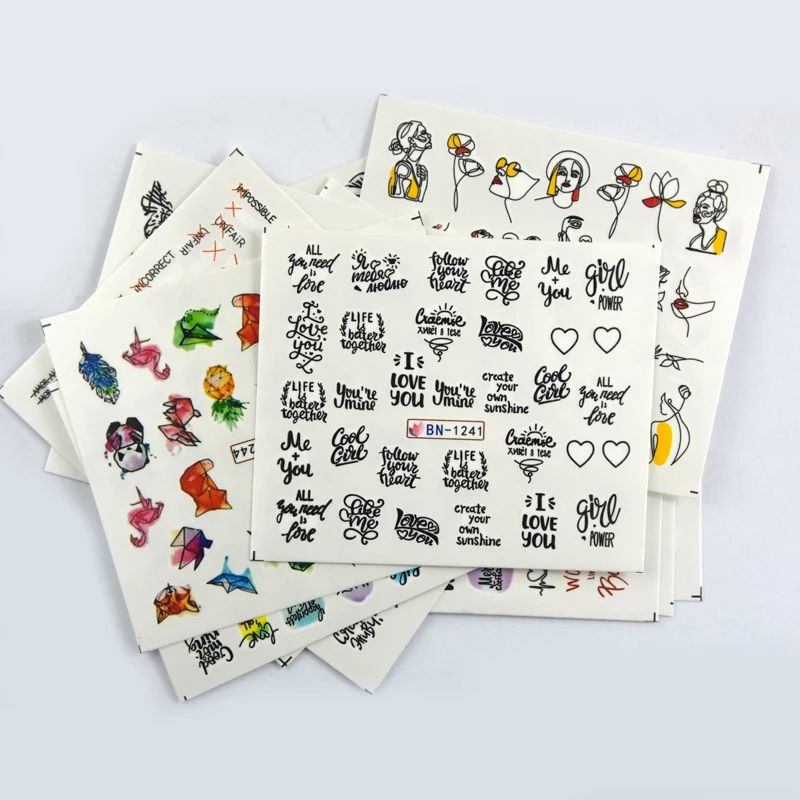 

11sheets Letter Design Abstract Image Water Transfer Wraps Sexy Girl Nail Slider For Nails Art Decorations Manicure