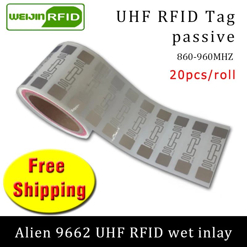 UHF RFID этикетка наклейка Alien 9662 влажная инкрустация 915mhz868mhz 860 960MHZ Higgs3 EPC 6C 20 шт