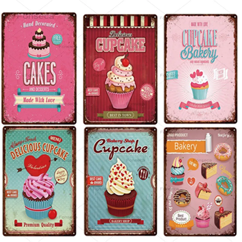 Металлические знаки для кексов кофейня десерт Оловянная пластина плакат
