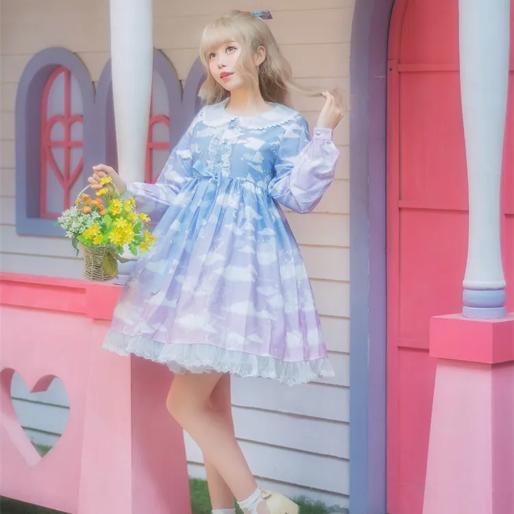 Милое Платье в стиле Лолиты Винтажное кружевное платье Питера Пэна с белыми