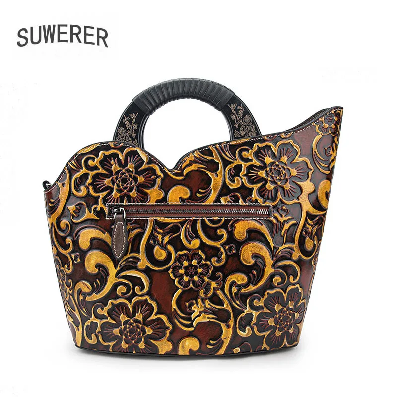 

SUWERER Women Genuine Leather bag embossed bag real cowhide leather luxury handbags women bags designer Women's famous brand