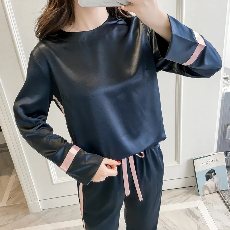 

New pajamas women's long sleeves loose casual suit home service with pocket fashion pajamas