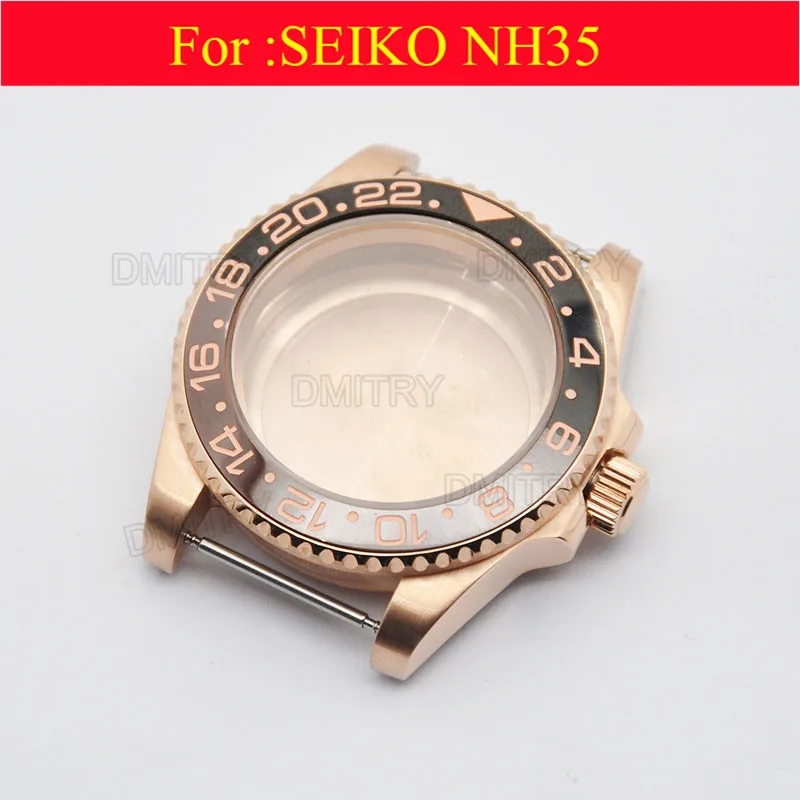 

Watch parts, 40mm Electroplated rose gold case.For 20 mm stainless steel adjustable length strap, nh35 movement case