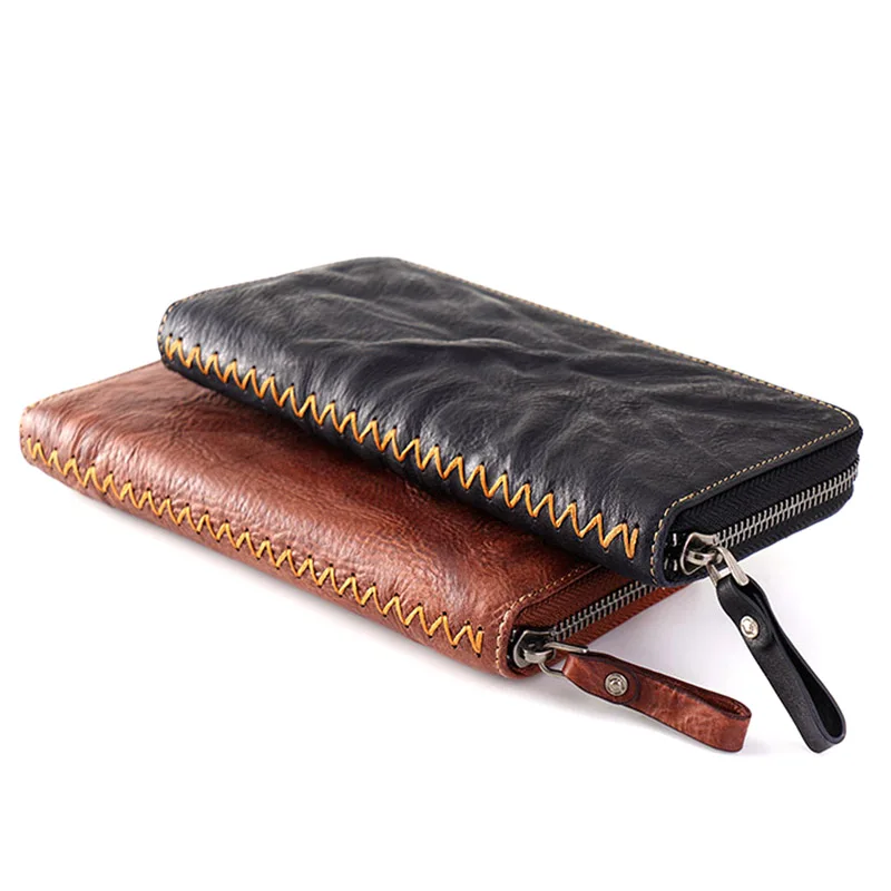 Мужской кожаный кошелек многофункциональный Ретро на молнии|Мужские кошельки| |