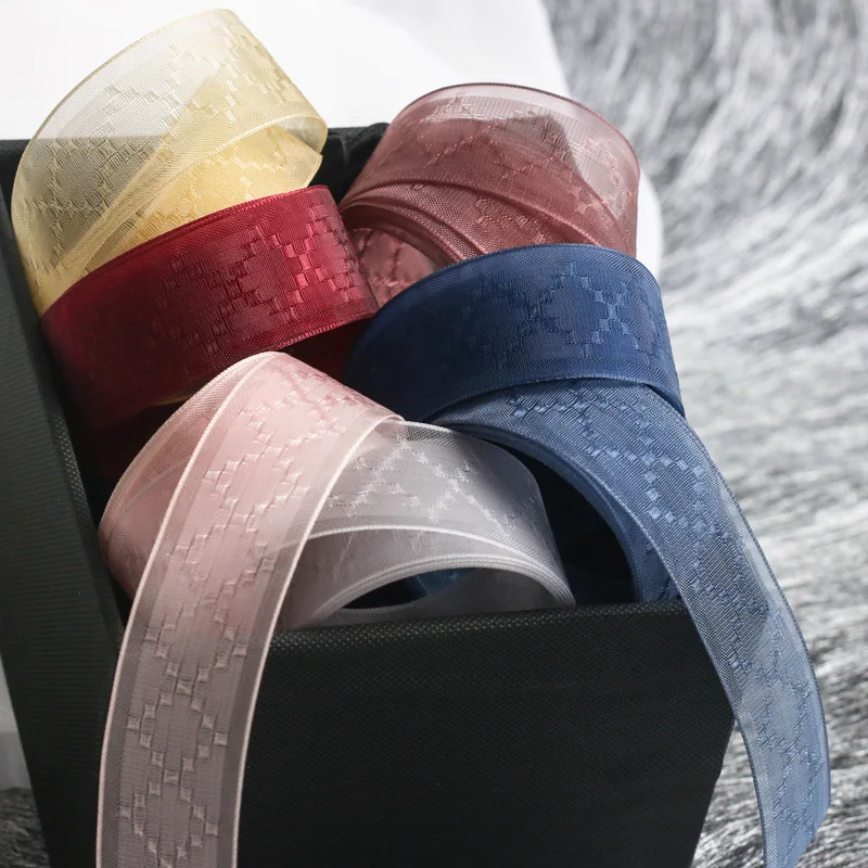 Лента из органзы в клетку с широкими краями|Ленты для шитья| |