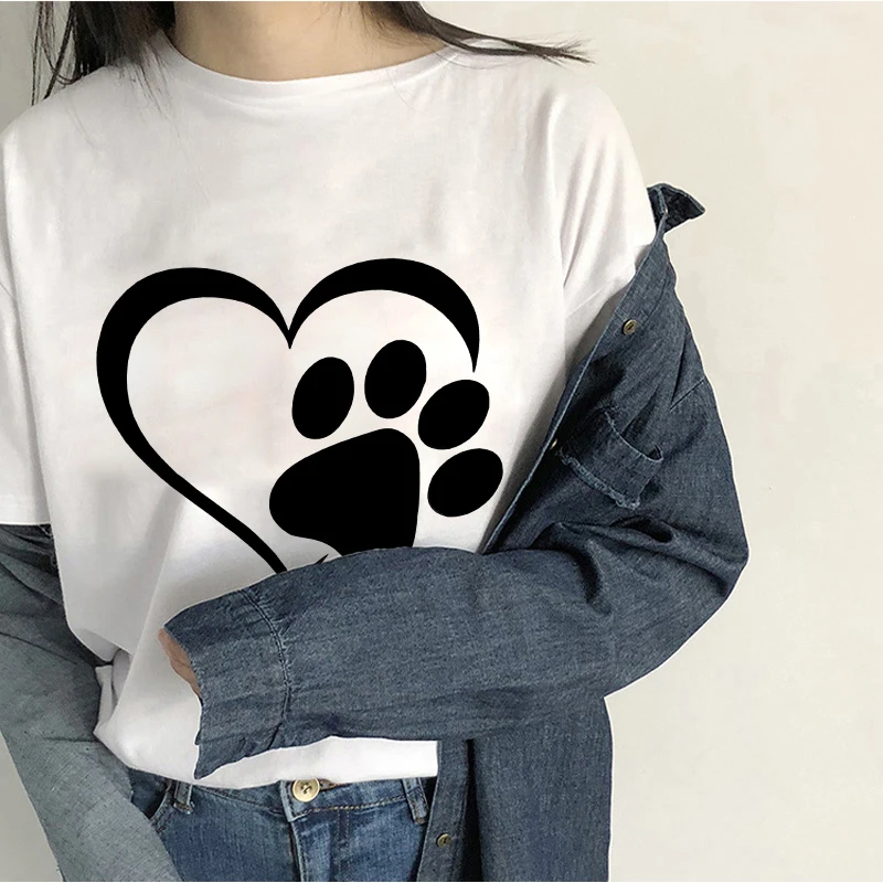 Новинка 2019 модная рубашка с принтом лап любимой собаки женская футболка коротким