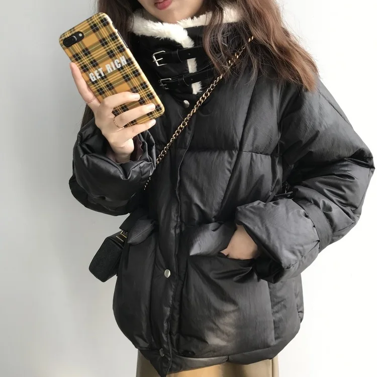 Winter New Thickened Solid Color Short ins Loose Bread Suit cotton-padded jacket Female