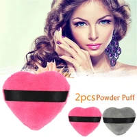 2pcsset grey and red beauty women velvet fabric bb fundation heart shaped powder puff makeup puff