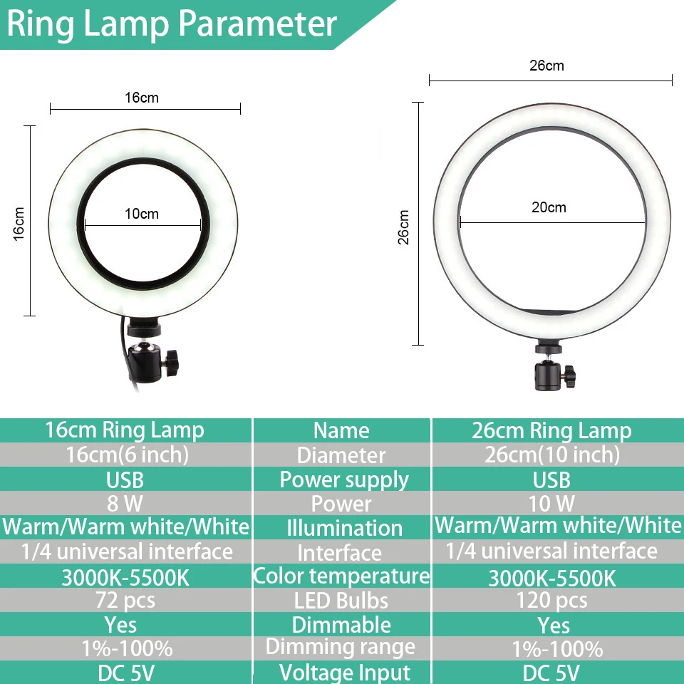 

Ring Light with Tripod LED Ring Light 6"-10'' for YouTube Video and Makeup LED Camera Light with Cell Phone Holder USB Control