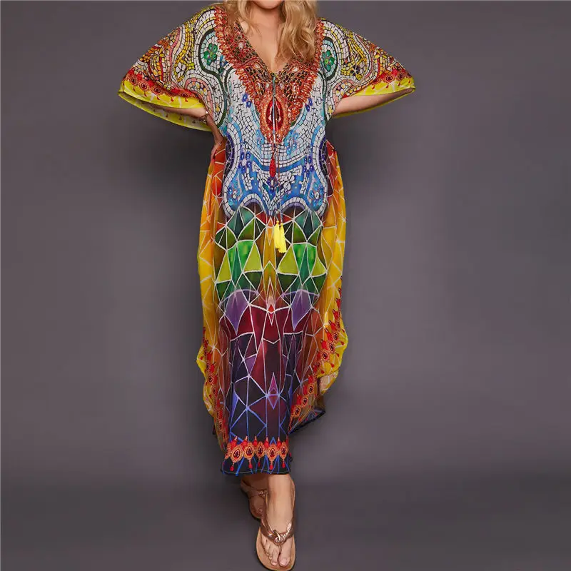 2021 быстросохнущее летнее Пляжное Платье макси с принтом в богемном стиле и