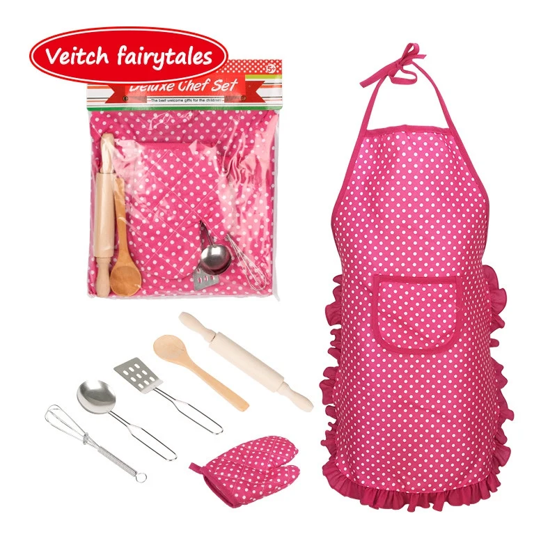 

Kids Pretend Role Play Food Cooking Game Simulation Baking Cookware Tools Children Apron Costume Kitchen Toy Set