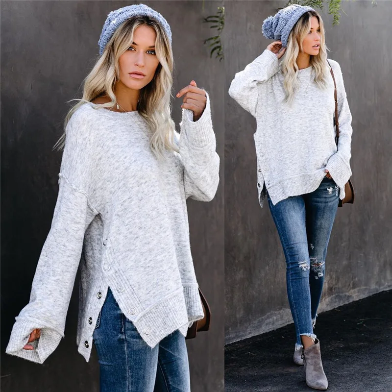 Свитер женский трикотажный на пуговицах с разрезами по бокам | Женская одежда