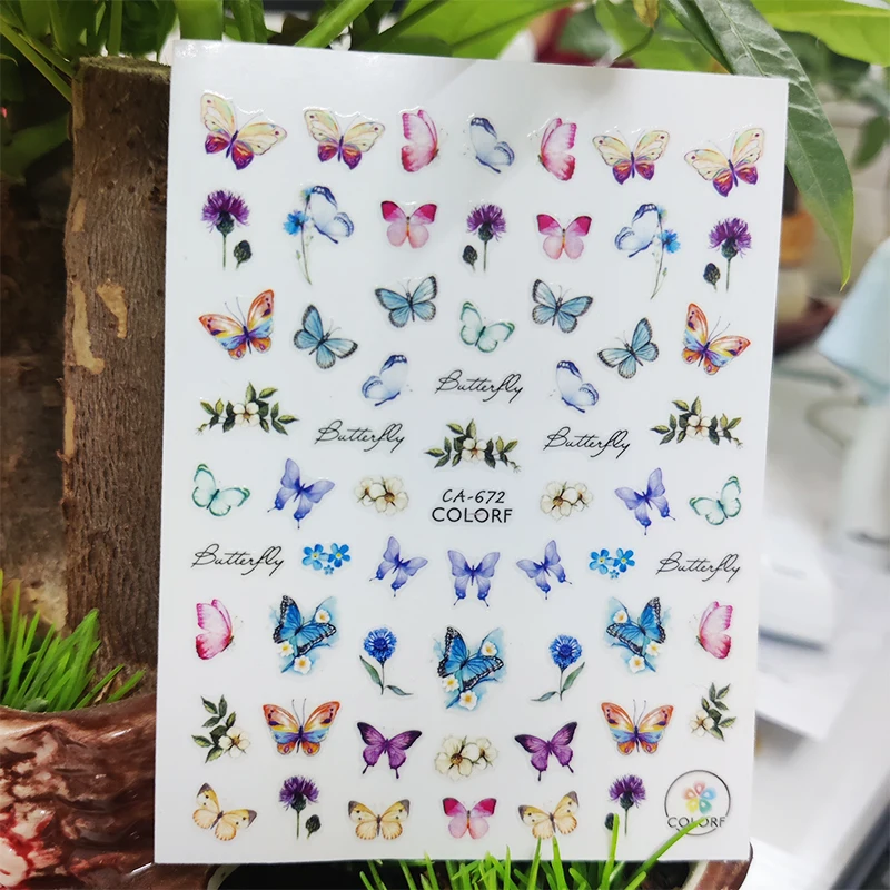 

3D Stickers for Nails Cute Butterfly Flowers Grass Design Nails Art Decoration Manicure Sticker Sliders Nail Foil Accessories
