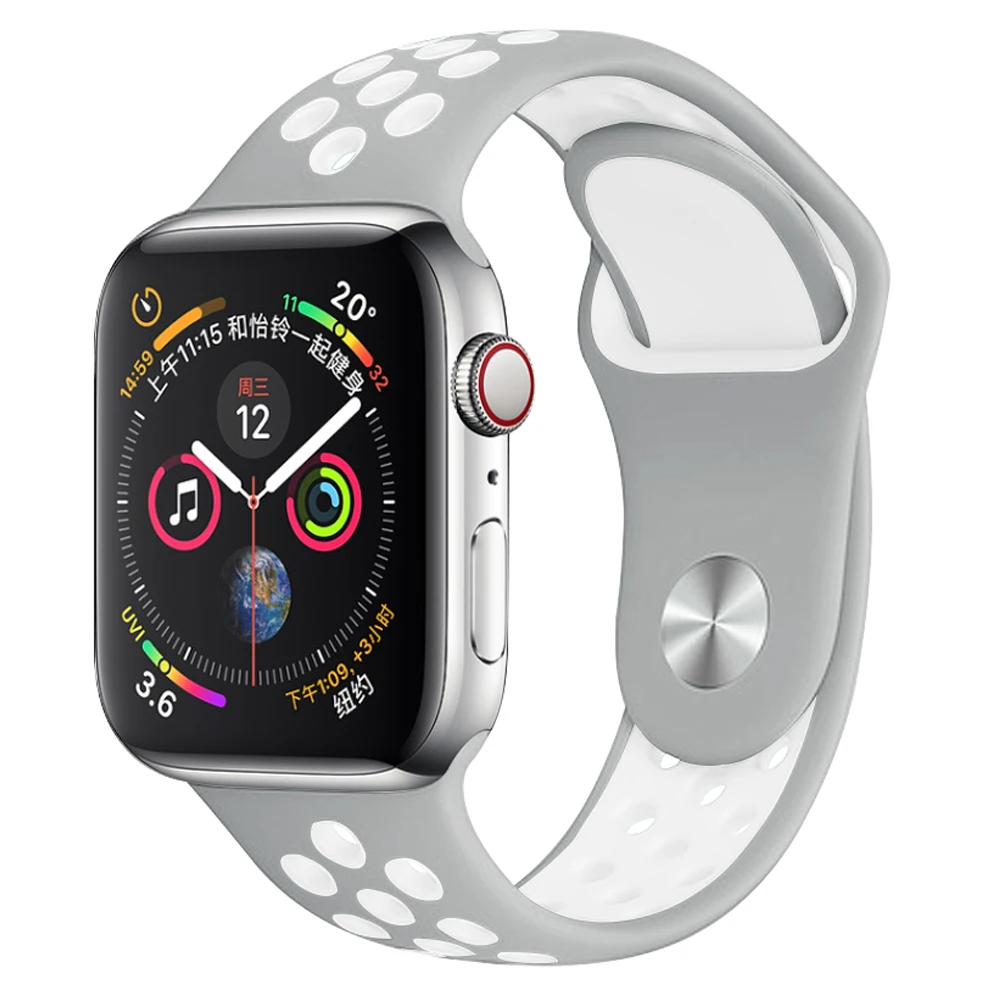 Silver White 04 Силиконовый спортивный ремешок для наручных часов Apple watch, ремешок 38 мм 40 мм 42 44 мм наручные браслет, ремешок для наручных часов iWatch серии 4/3/2/1 женские полос - Цвет ремешка: Silver White 04