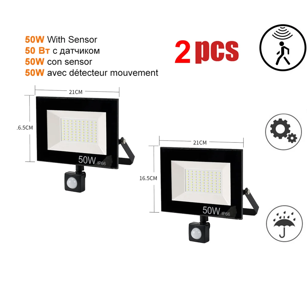 

2 pcs 220V 10-100W LED FloodLight Spotlight Exterior Street wall reflector Motion Sensor Light Waterproof LED Light LED PIR Sens
