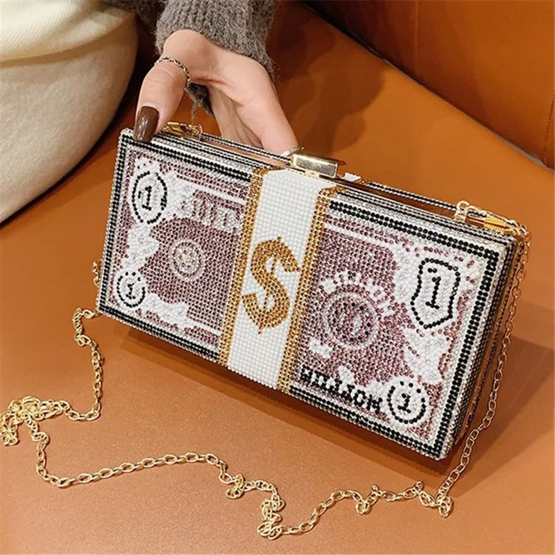 

2020 Diamond Dinner Bag Rubber Diamond Dollar Lady Chain Shoulder Messenger Bag Fashion Small Square Bags High Quality Handbags